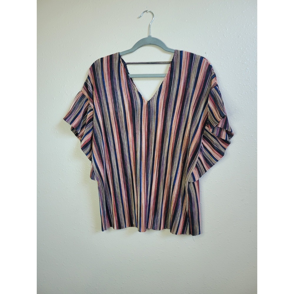 Anthropologie Vanessa Virginia Top Womens Ruffle Sleeve Blouse V-Neck Pullover S
